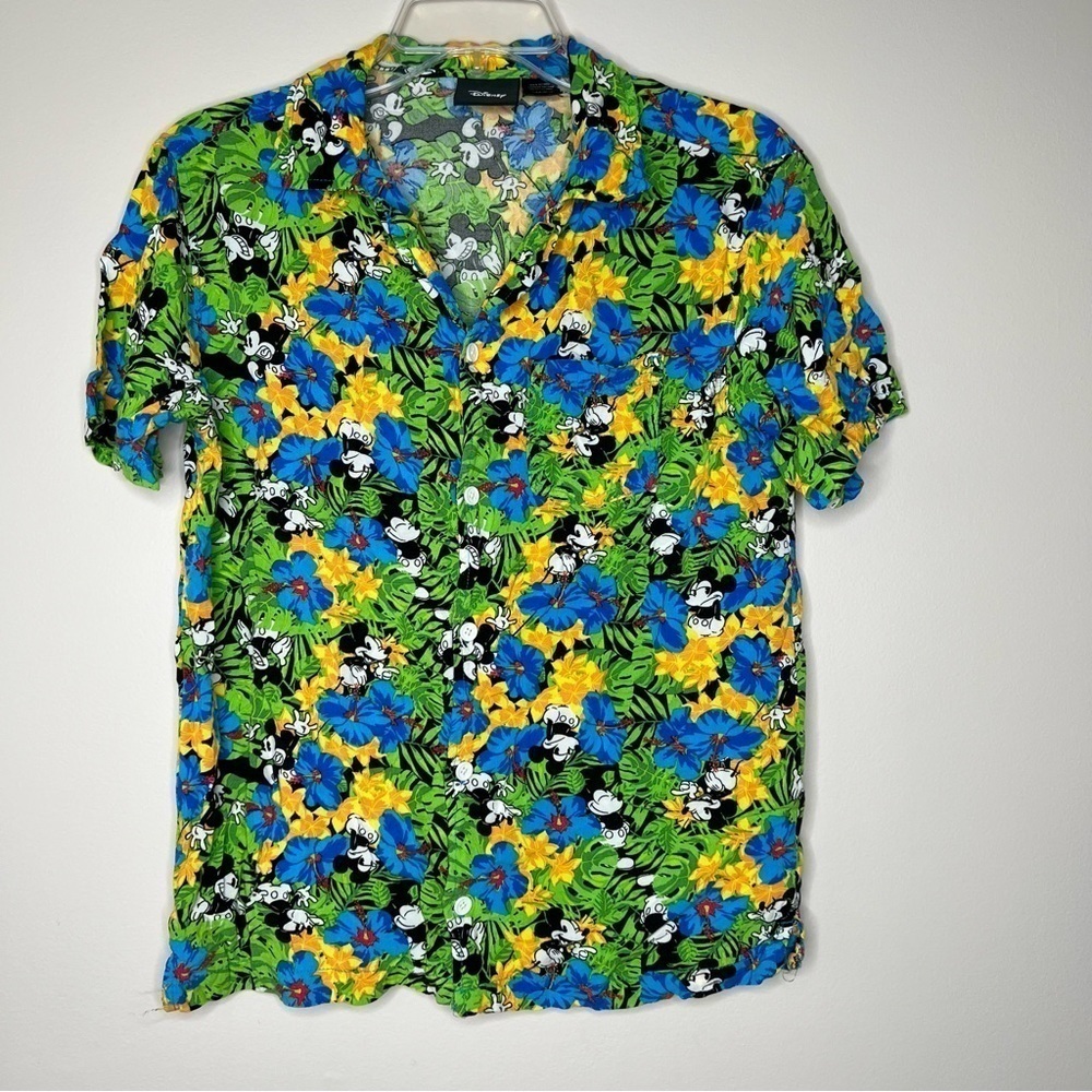! Disney Mickey Mouse In The Jungle Hawaiian Floral Print RARE